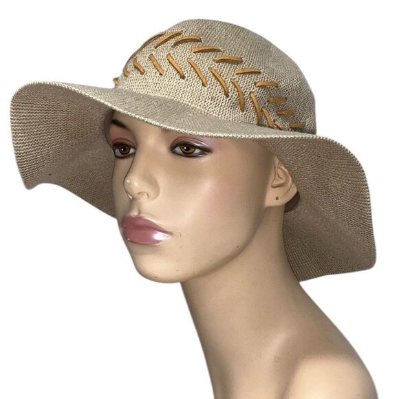 INC Leather Weave Burlap Wide Brim Hat - Picture 1 of 9